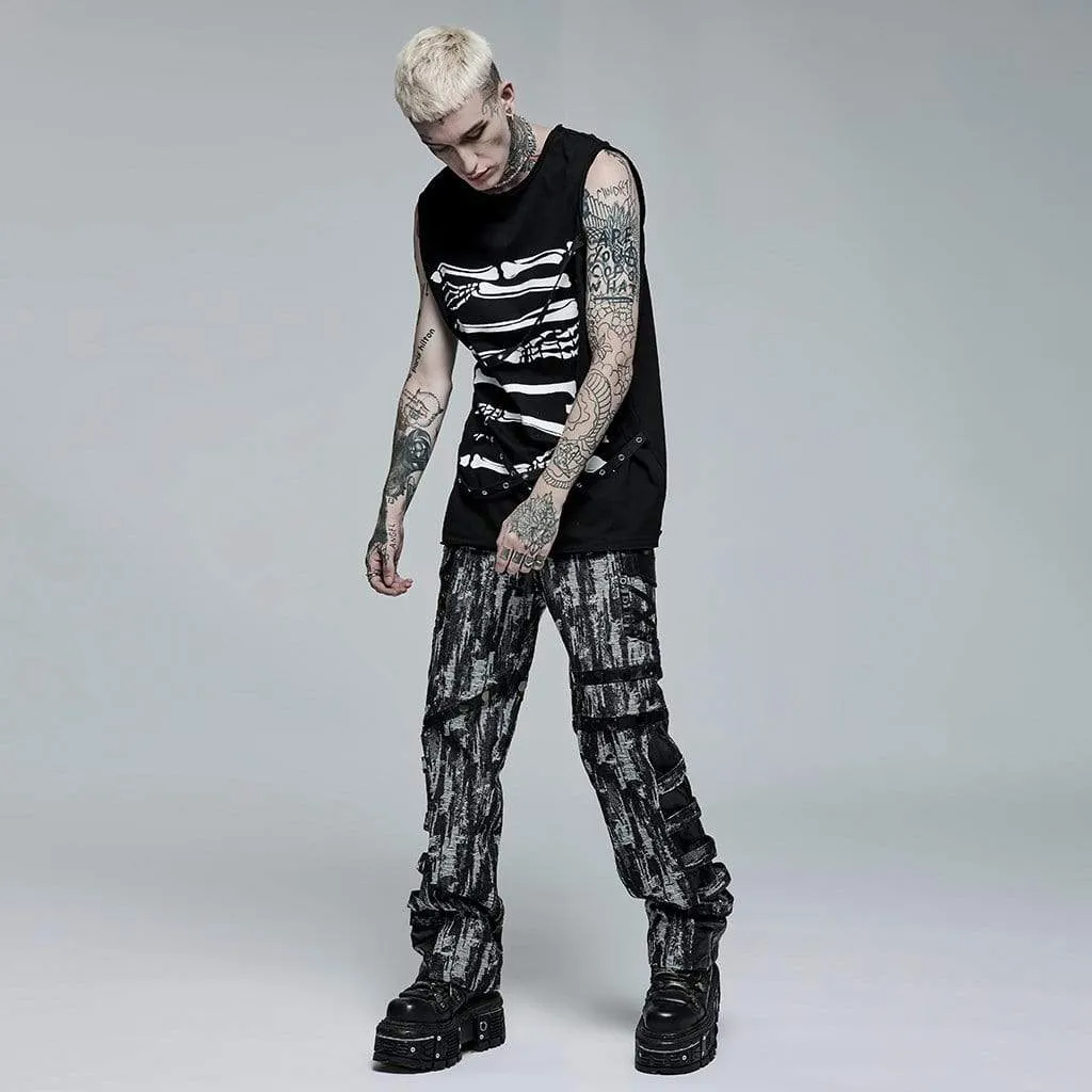 Men's Punk Distressed Splice Straight Pants