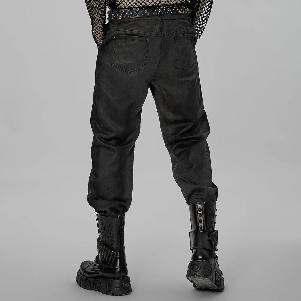 Men's Punk Distressed Straight Pants