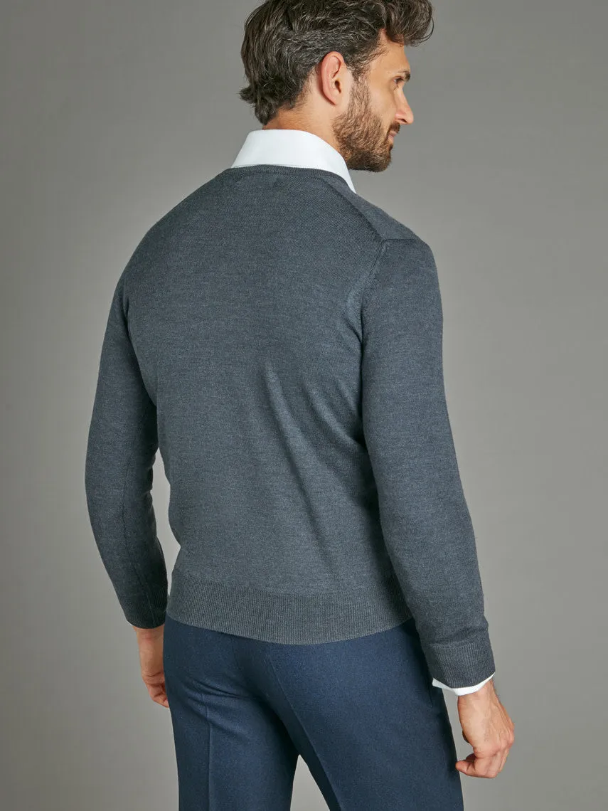 Merino V Neck Sweater - Charcoal