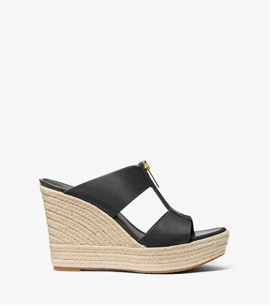 Michael Michael Kors Bradley Leather Wedge Sandals, Black