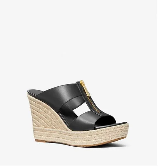 Michael Michael Kors Bradley Leather Wedge Sandals, Black