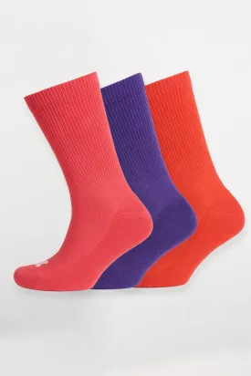 Mixed Colour Sports Calf Socks 3 Pack - Pink/Purple/Flame