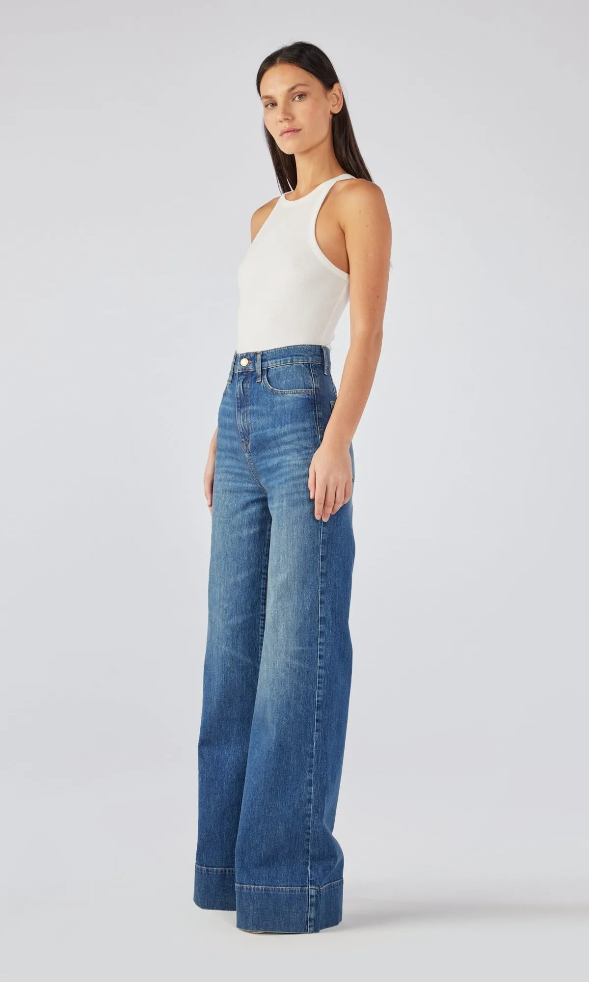 Ms. Onassis V-High Rise Wide Leg Jean - Medium Indigo