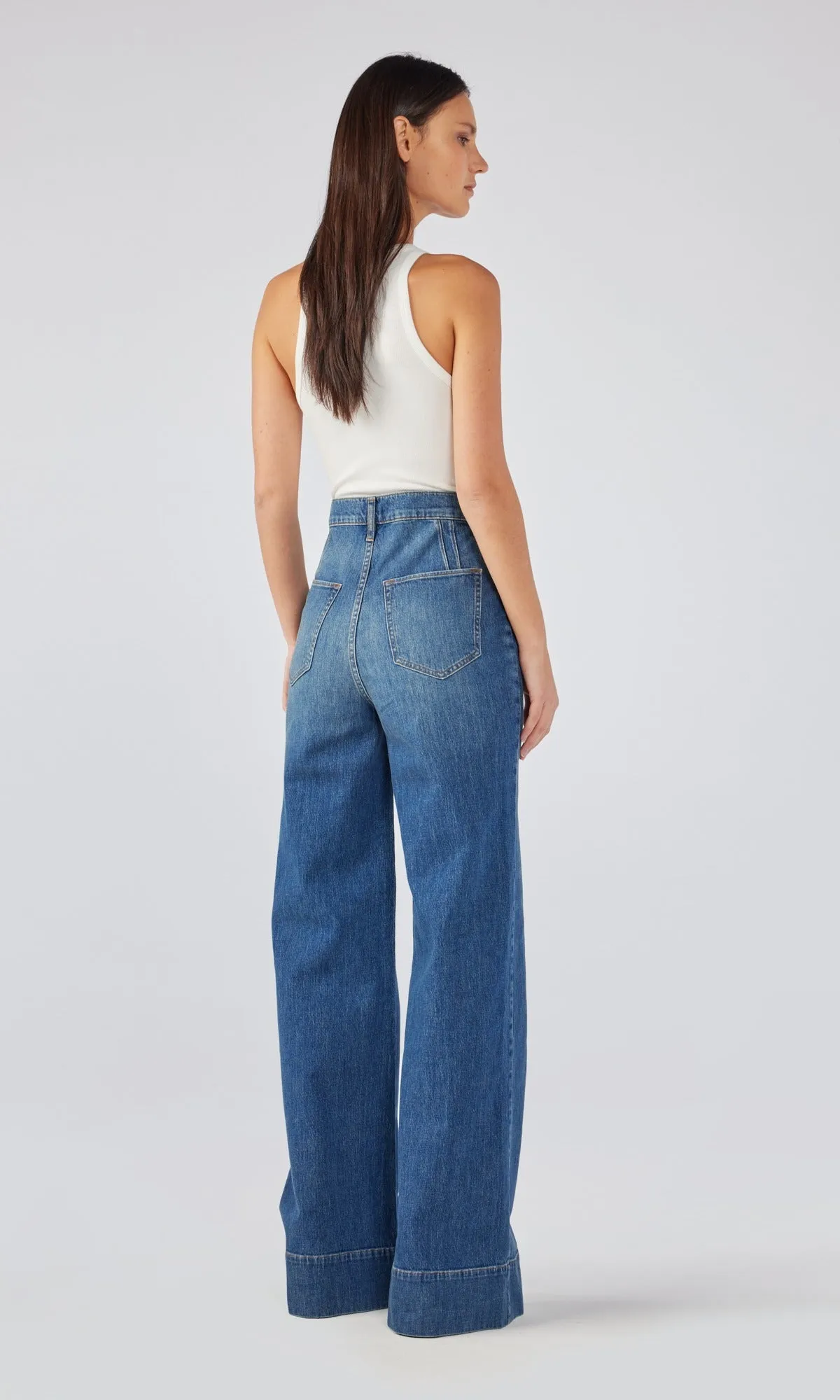 Ms. Onassis V-High Rise Wide Leg Jean - Medium Indigo