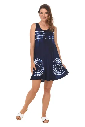 Navy Bullseye Tie-Dye Sleeveless Dress