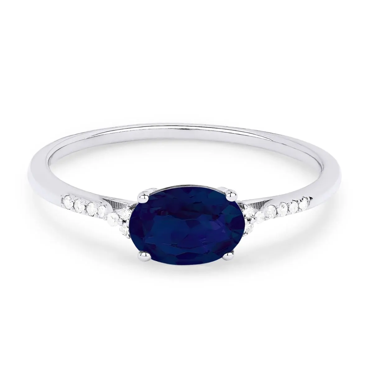 OVAL CUT LAB GROWN SAPPHIRE AND DIAMOND RING, .04 CT TW