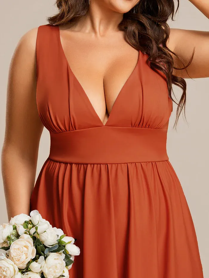 Plus High Low Deep V Neck Sleeveless Plus Size Evening Dress