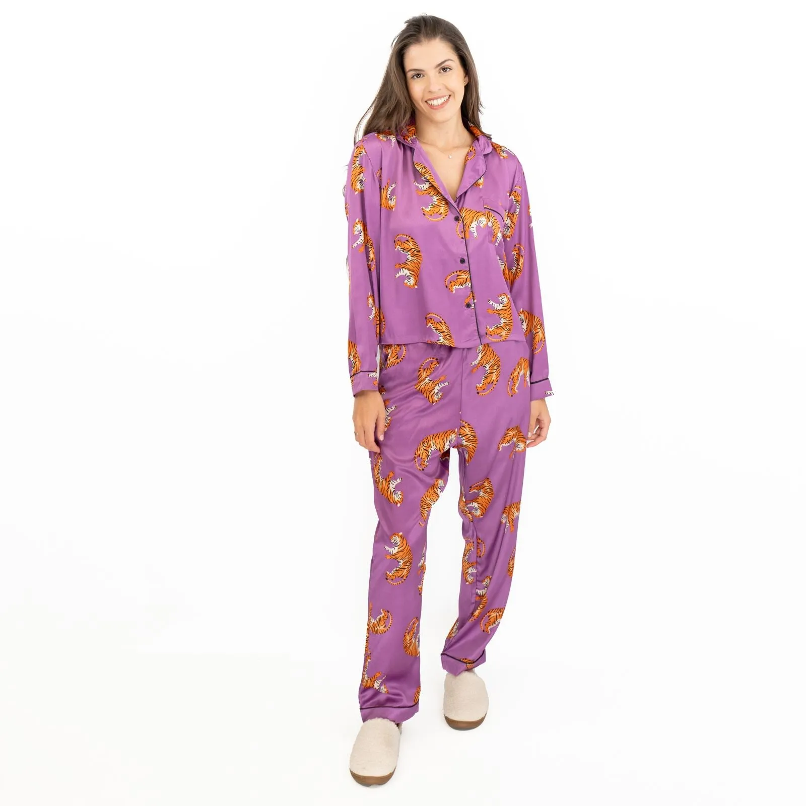 Pretty Little Thing Purple Tiger Print Pyjama Set