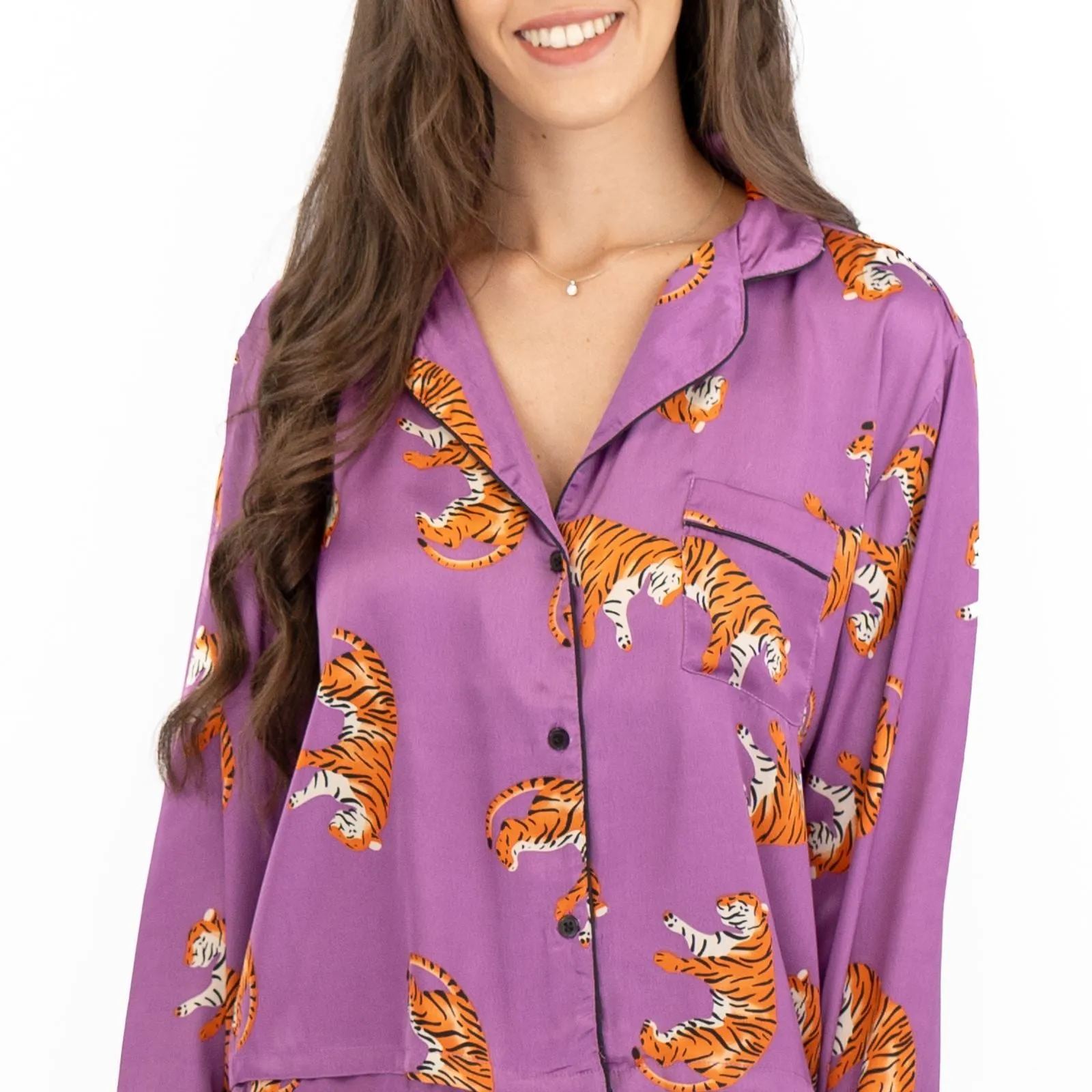 Pretty Little Thing Purple Tiger Print Pyjama Set