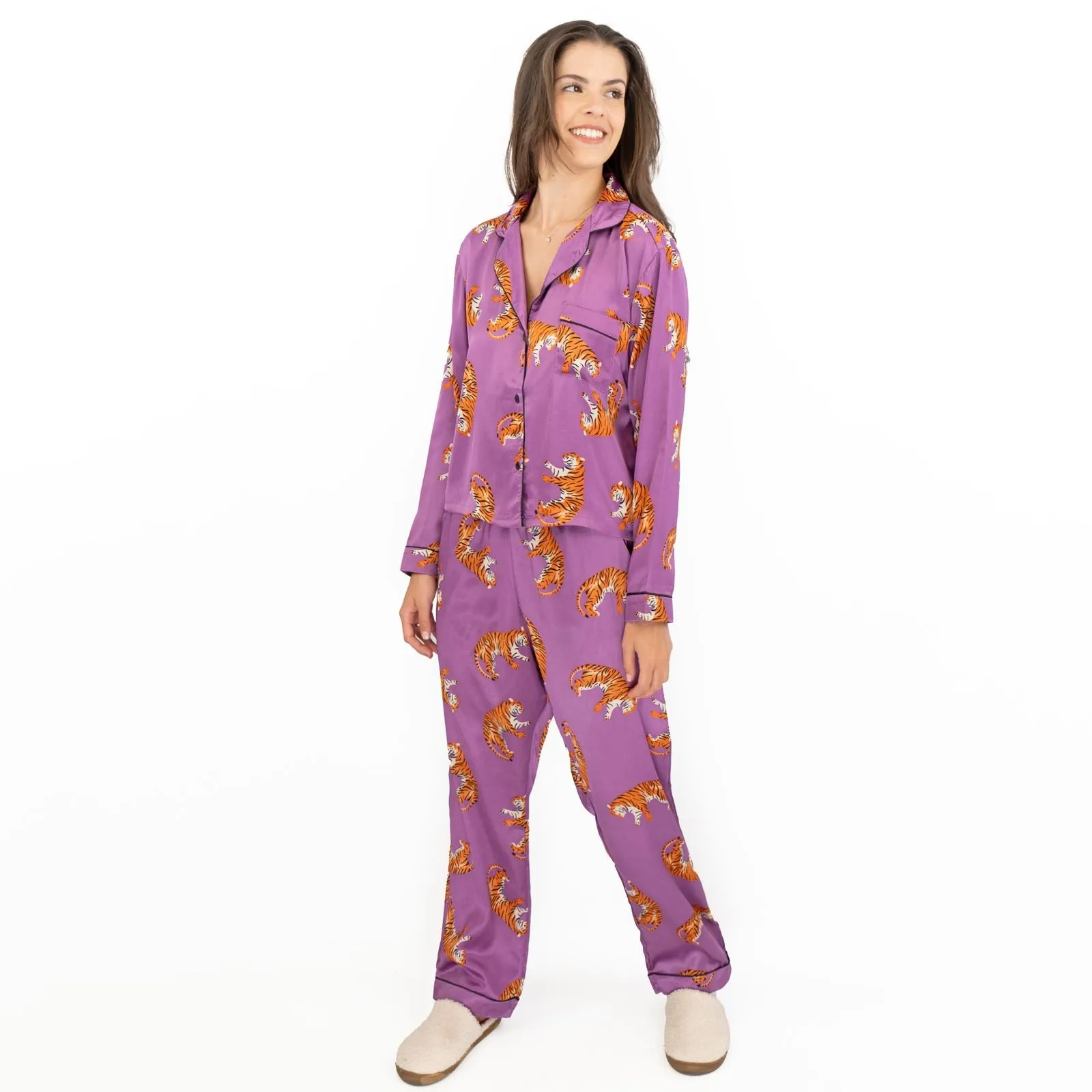 Pretty Little Thing Purple Tiger Print Pyjama Set