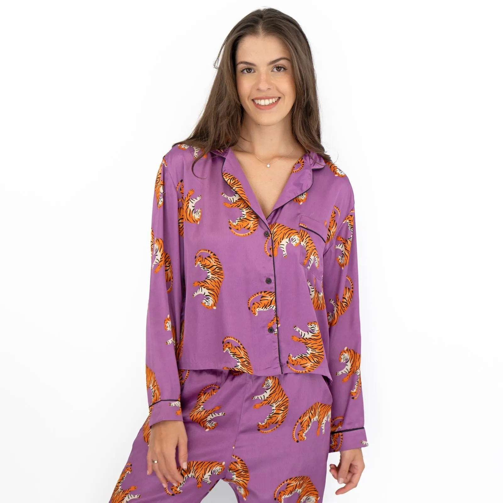 Pretty Little Thing Purple Tiger Print Pyjama Set