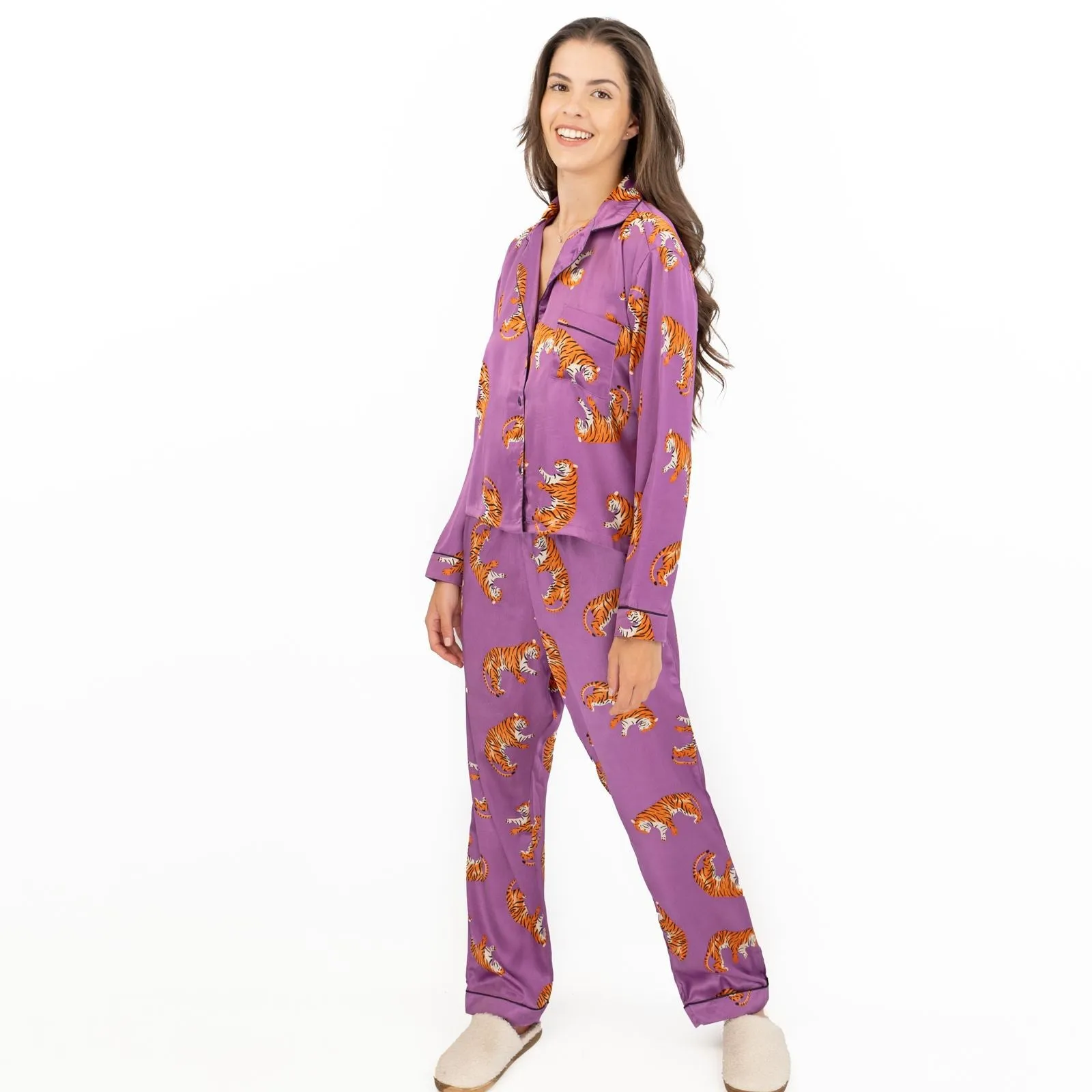 Pretty Little Thing Purple Tiger Print Pyjama Set