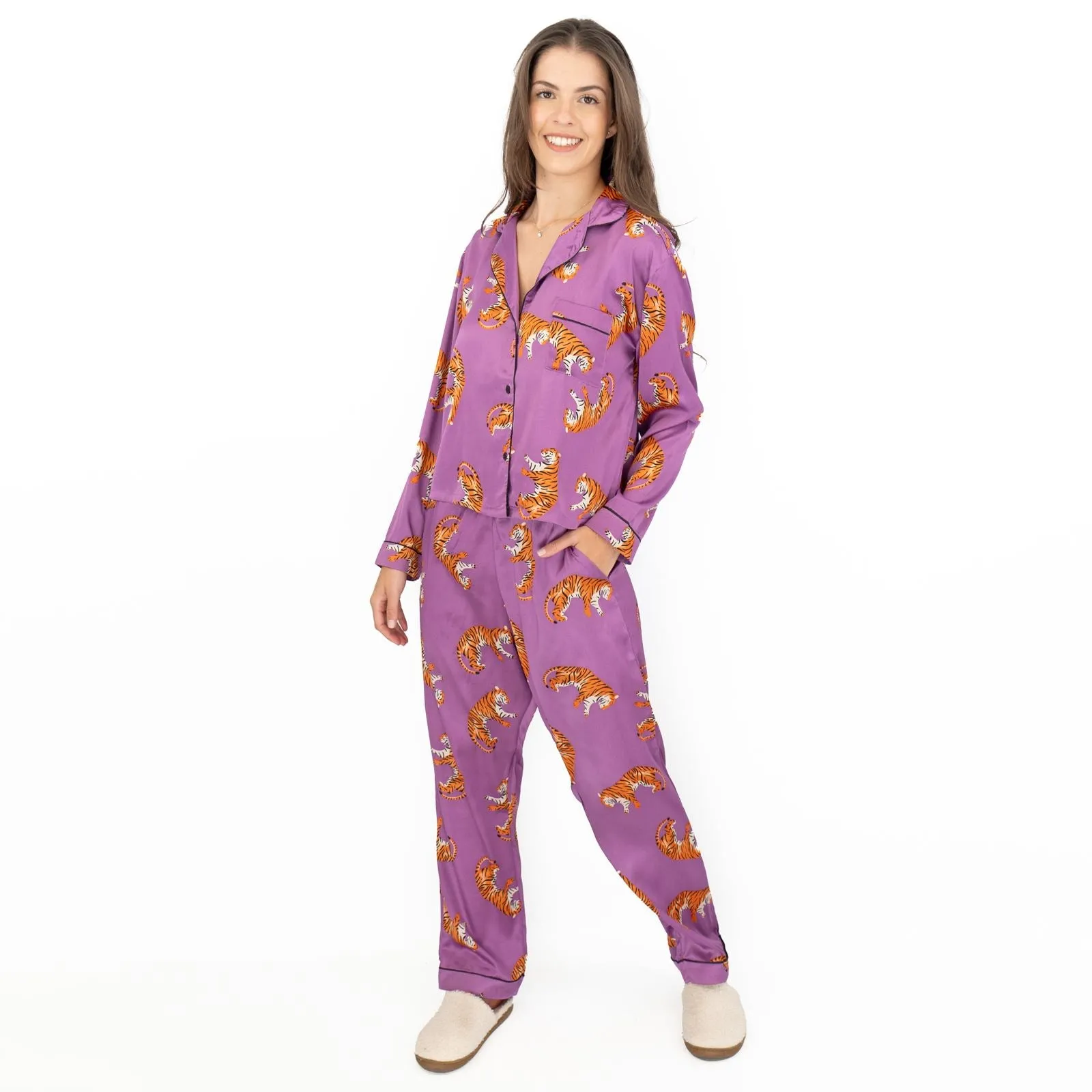 Pretty Little Thing Purple Tiger Print Pyjama Set