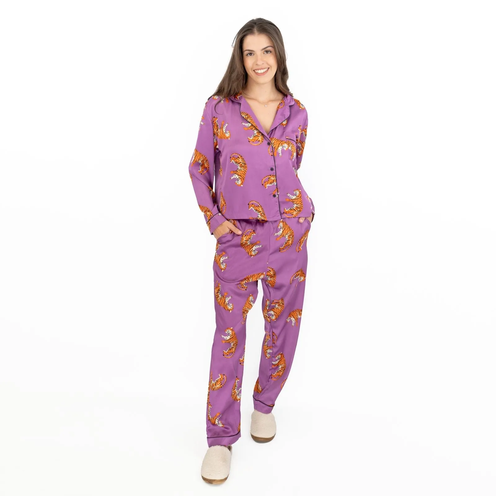 Pretty Little Thing Purple Tiger Print Pyjama Set