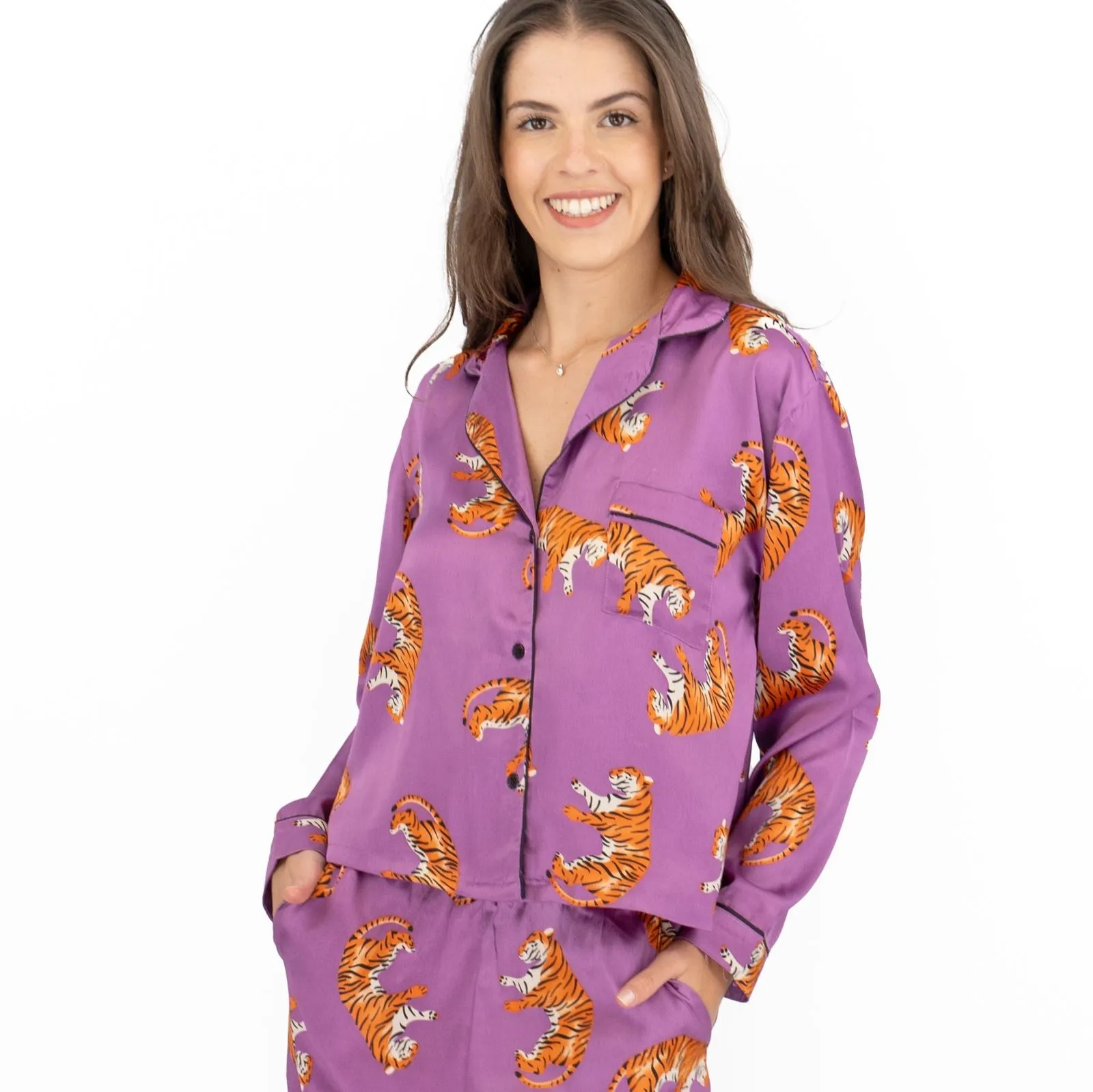 Pretty Little Thing Purple Tiger Print Pyjama Set