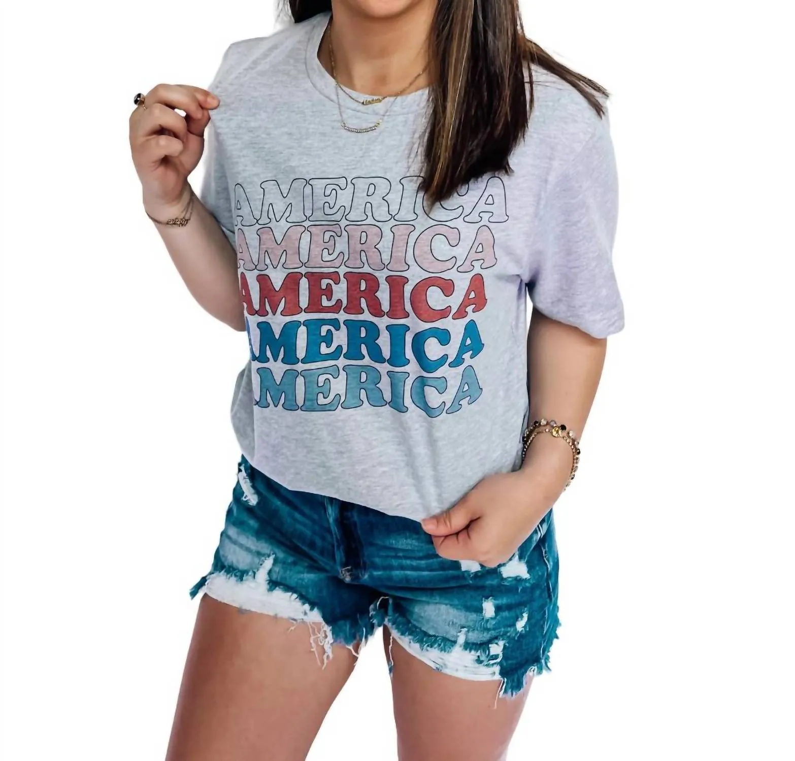 "america America" Short Sleeve Tee In Grey