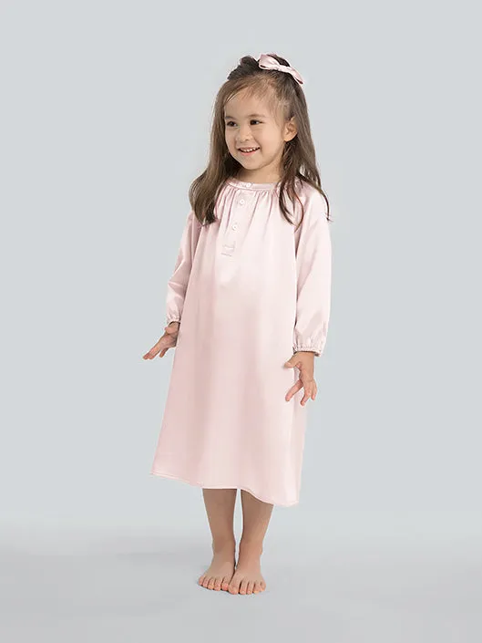 Round Neck Long Sleeve Silk Nightgown For Girls