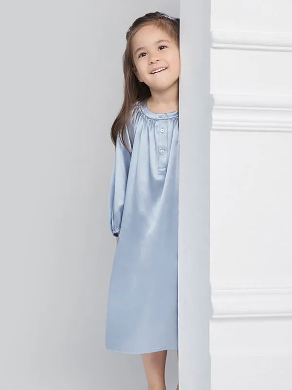 Round Neck Long Sleeve Silk Nightgown For Girls