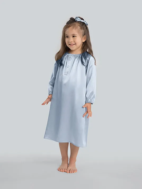 Round Neck Long Sleeve Silk Nightgown For Girls