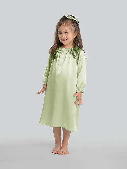 Round Neck Long Sleeve Silk Nightgown For Girls