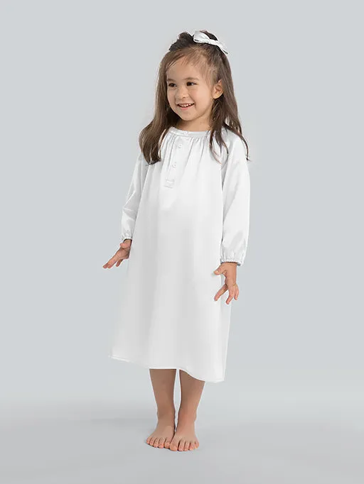 Round Neck Long Sleeve Silk Nightgown For Girls