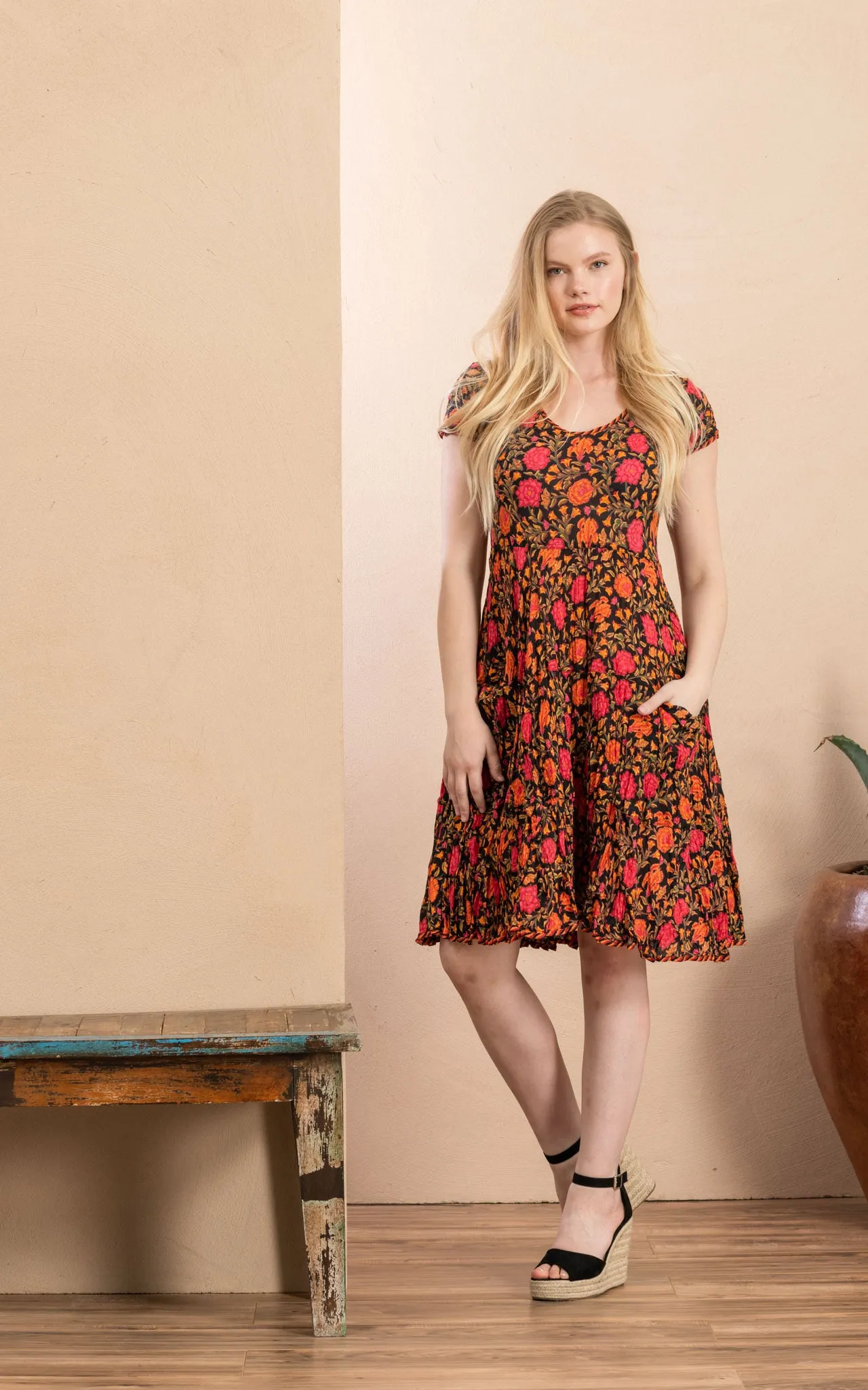 Santa Fe Dress, Short, Cap Sleeve, Alegra Floral