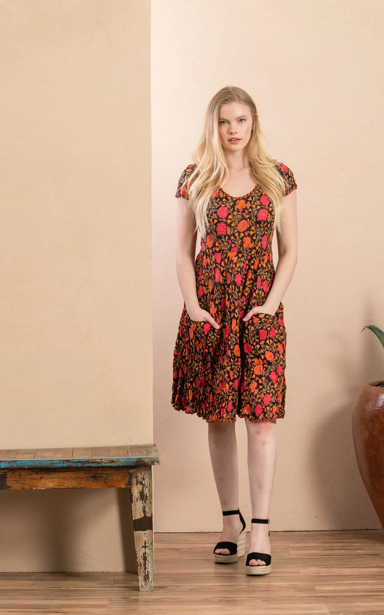 Santa Fe Dress, Short, Cap Sleeve, Alegra Floral