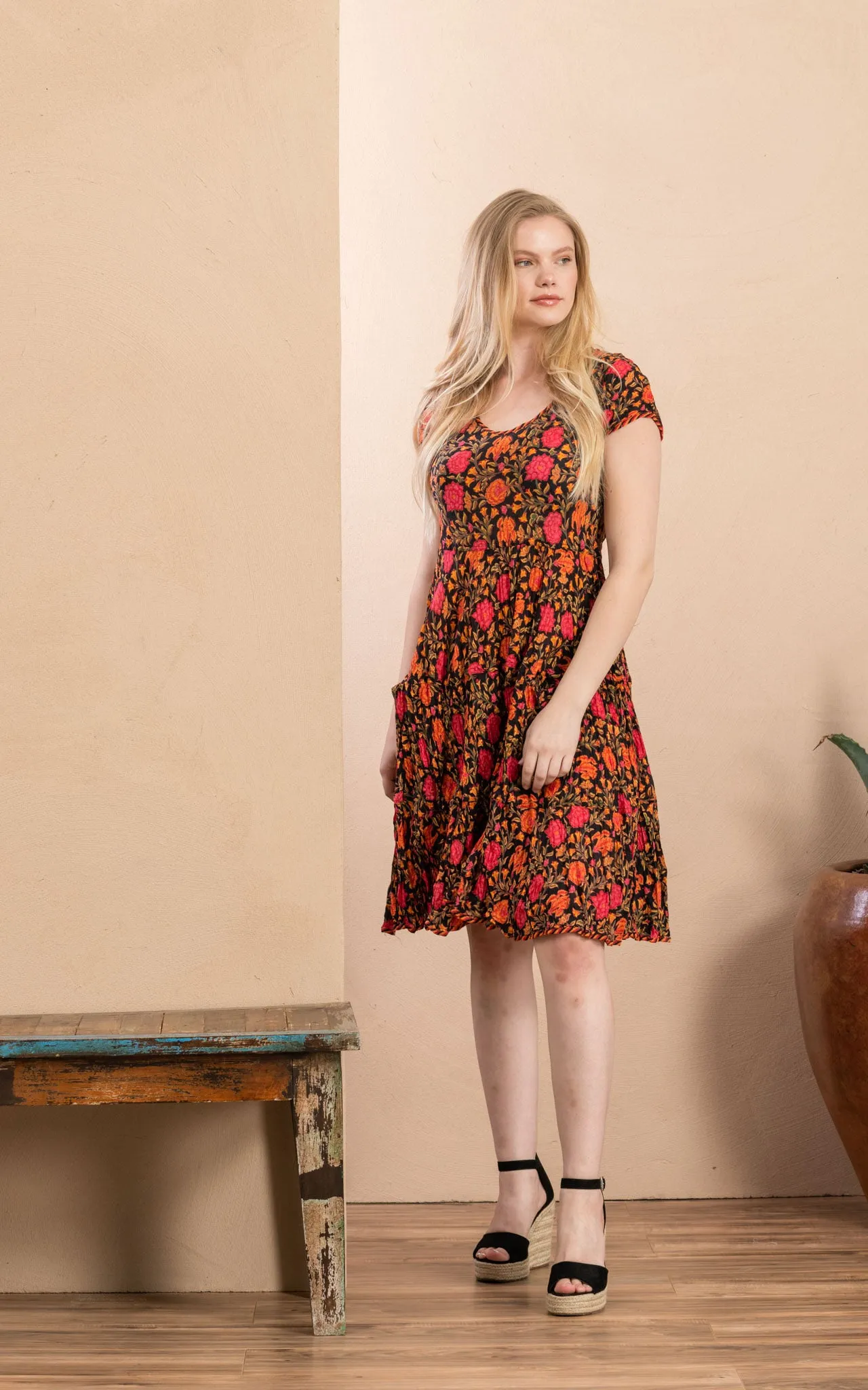 Santa Fe Dress, Short, Cap Sleeve, Alegra Floral