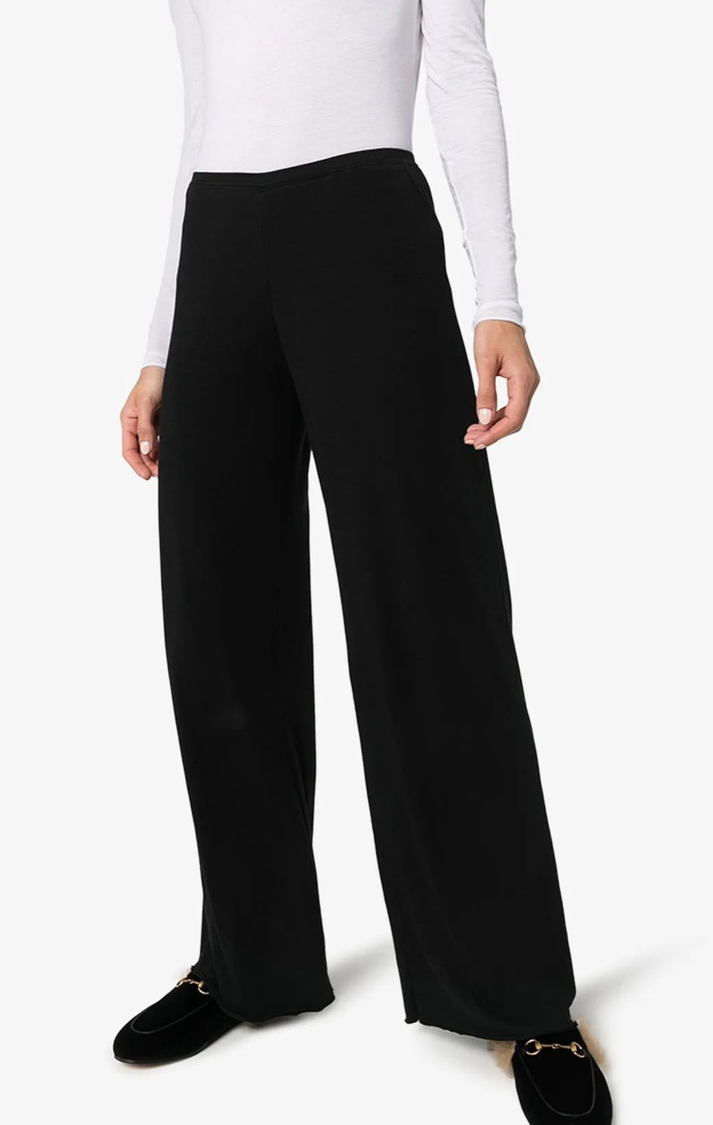 SKIN Wide Leg Double Layer Black Pant