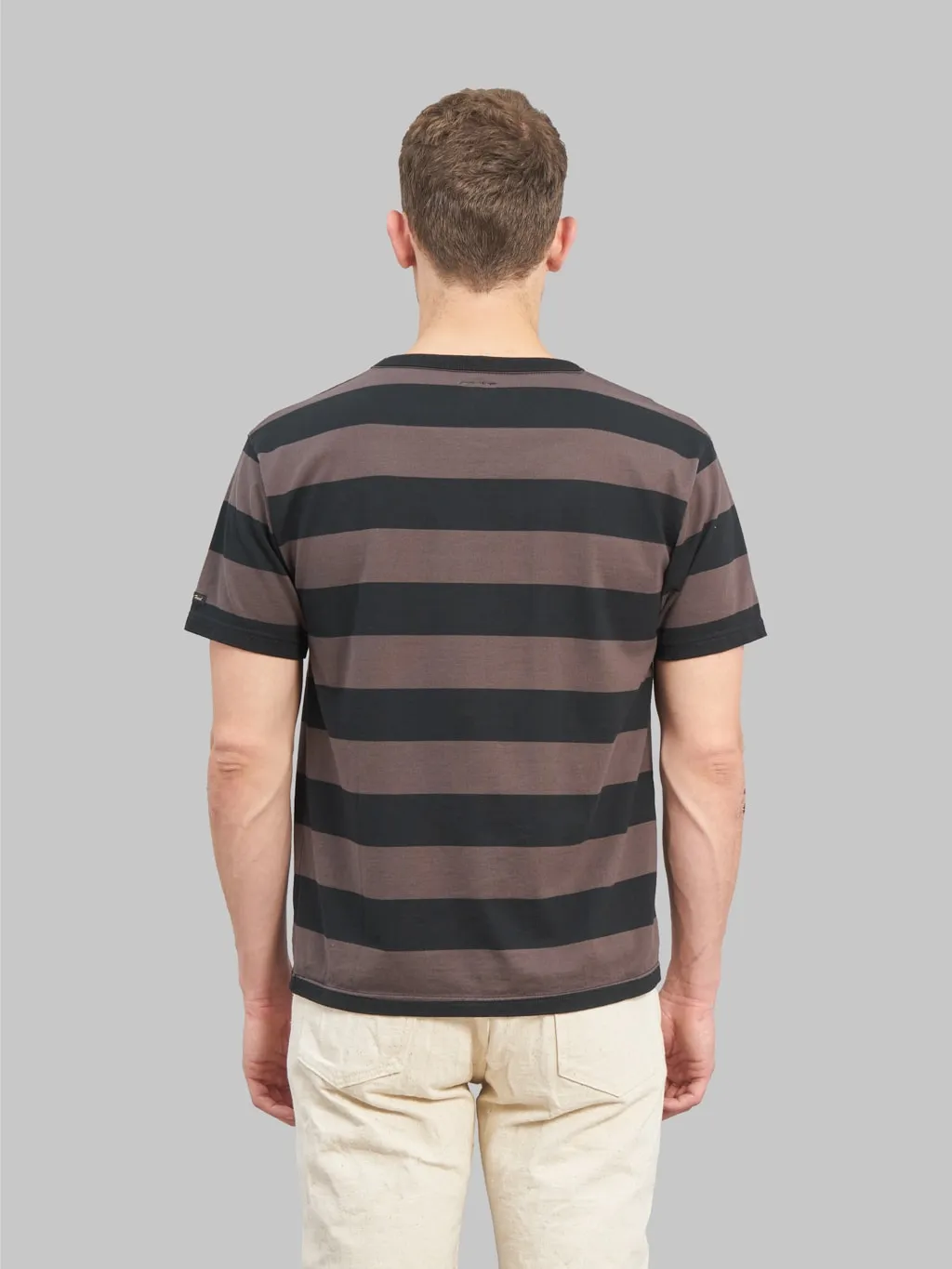 The Flat Head Loopwheeled Border T-Shirt Black/Charcoal