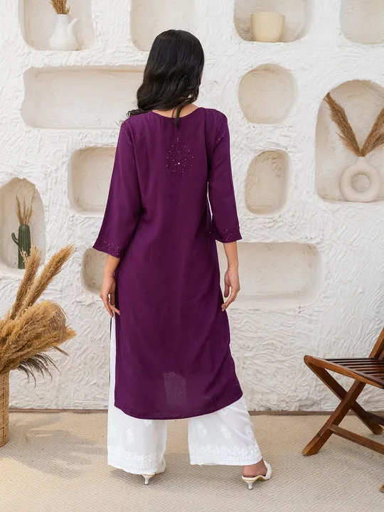 Ulfat Rayon Chikankari & Mukaish Straight Kurti