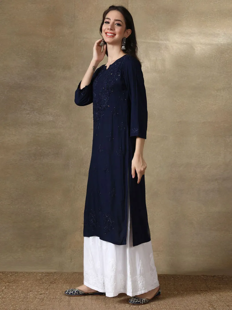 Ulfat Rayon Chikankari & Mukaish Straight Kurti