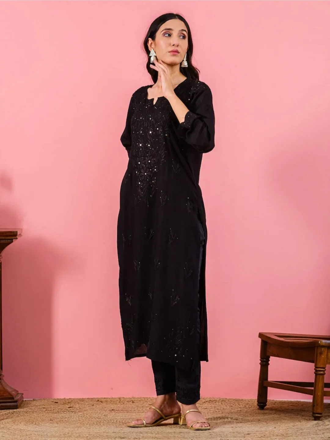 Ulfat Rayon Chikankari & Mukaish Straight Kurti