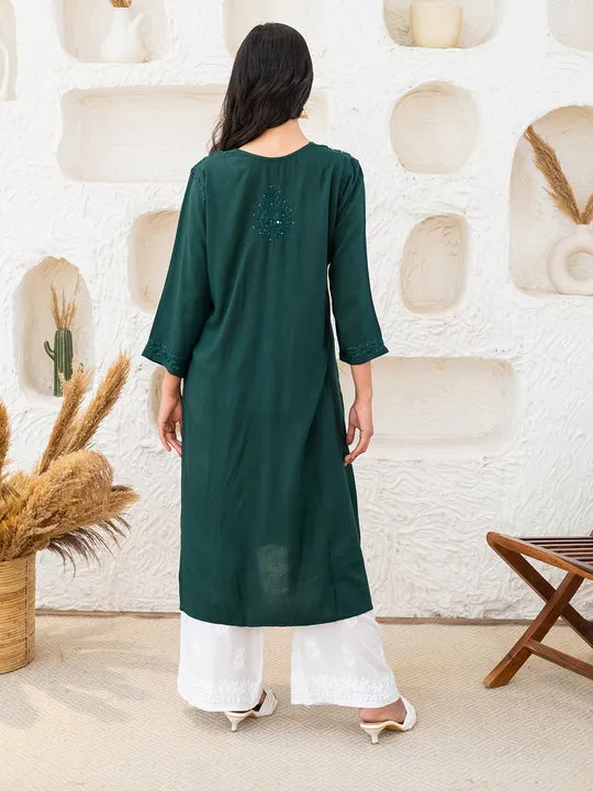 Ulfat Rayon Chikankari & Mukaish Straight Kurti