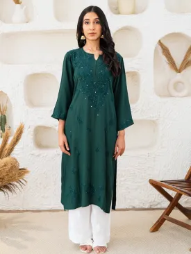 Ulfat Rayon Chikankari & Mukaish Straight Kurti