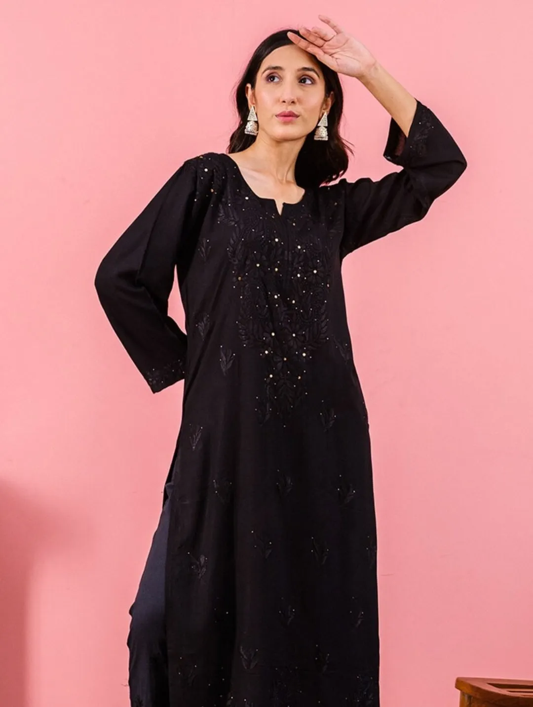 Ulfat Rayon Chikankari & Mukaish Straight Kurti