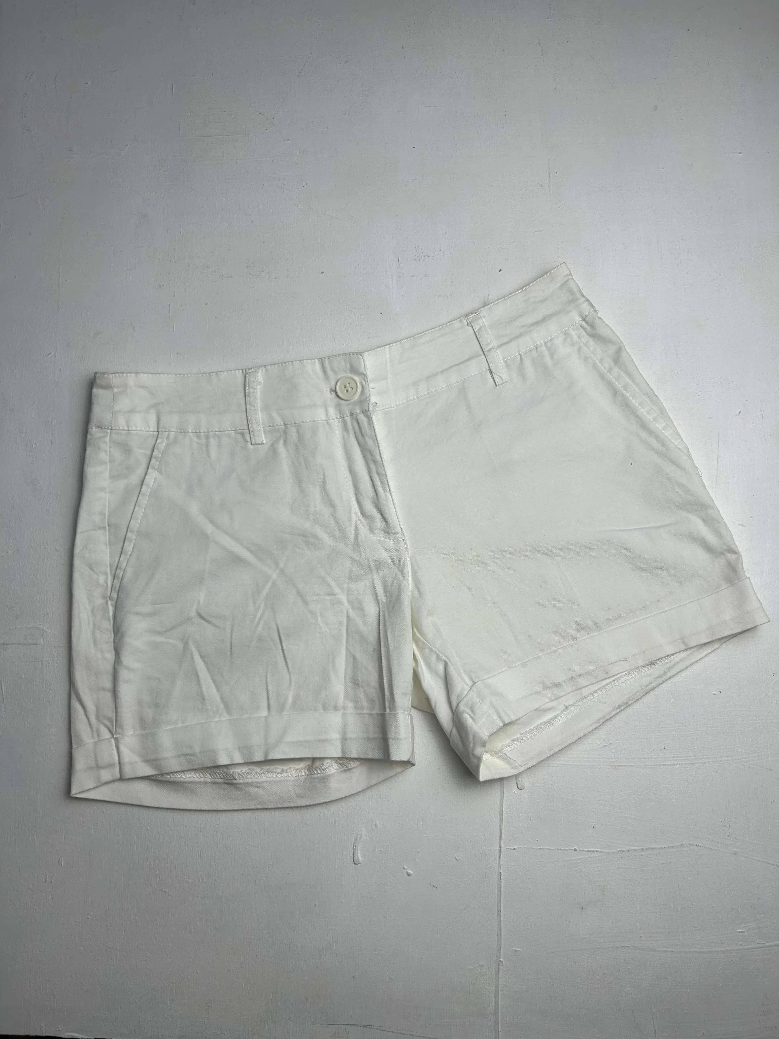 White cotton low rise mini/ micro office short (S/M)