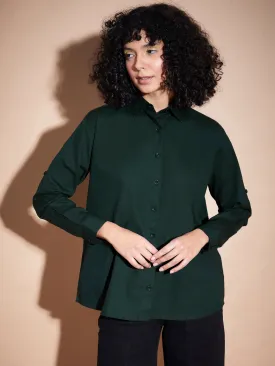 Women Green Poplin Oversized Shirt